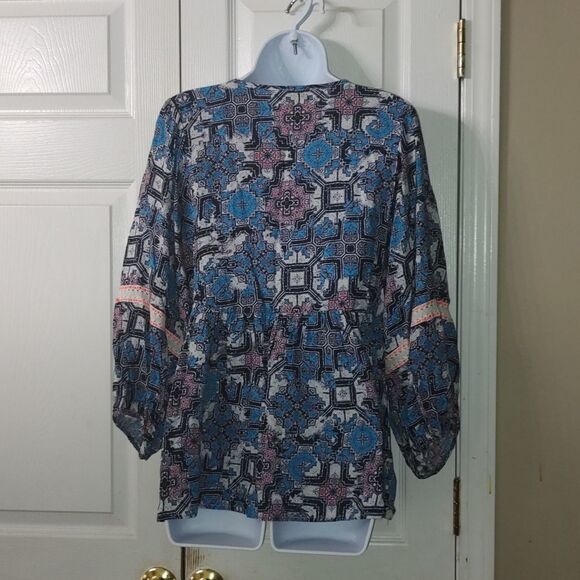 Vintage America boho 3/4 sleeve top Sz M - Picture 4 of 5